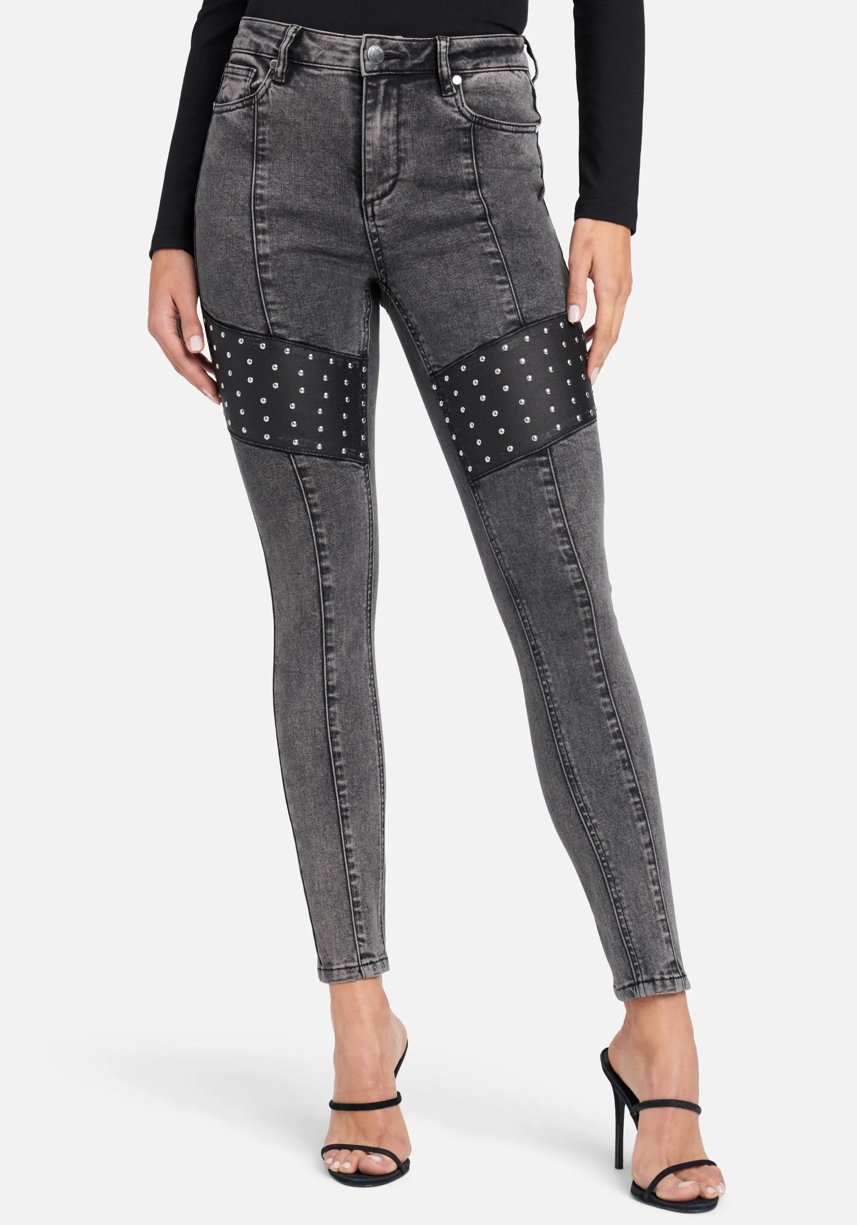 Acid Wash Stud Detail Skinny Jeans