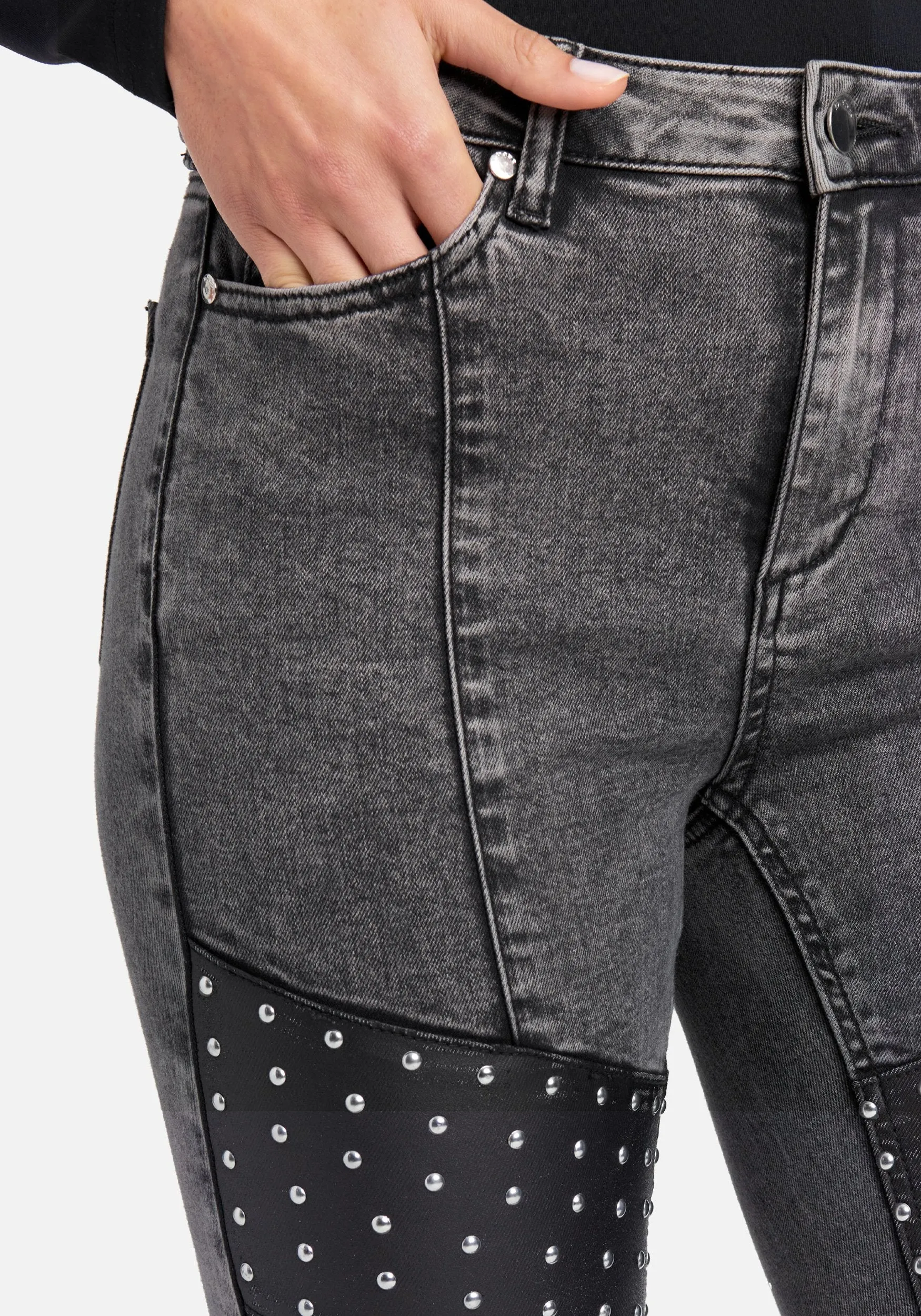 Acid Wash Stud Detail Skinny Jeans