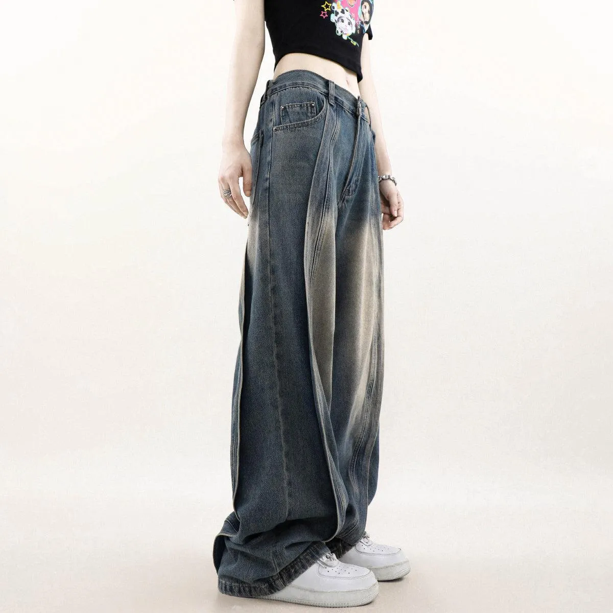 Acid Washed Irregular Style Jeans