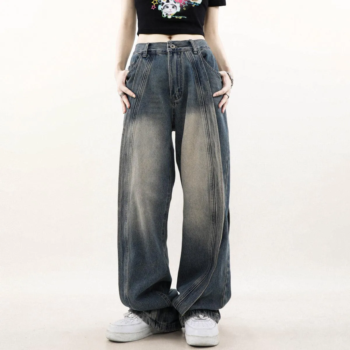 Acid Washed Irregular Style Jeans