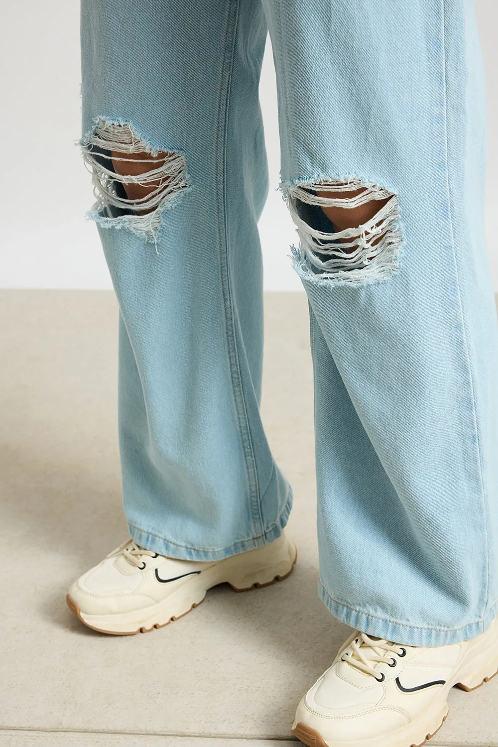 Aqua Haze Distressed High-Rise Jeans