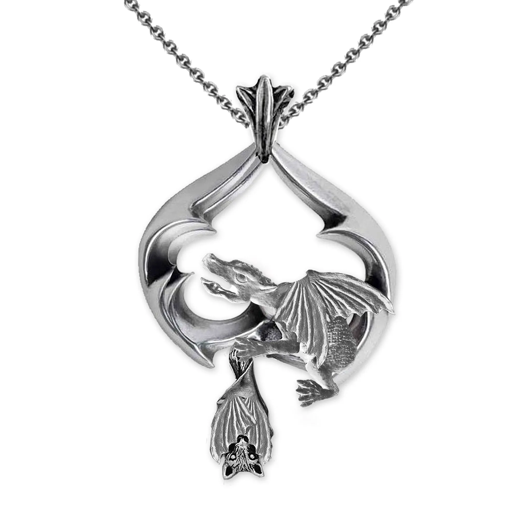 Bat Dragon Gothic Gargoyle Necklace, Handmade Gargoyle Solid Silver Gothic Jewellery