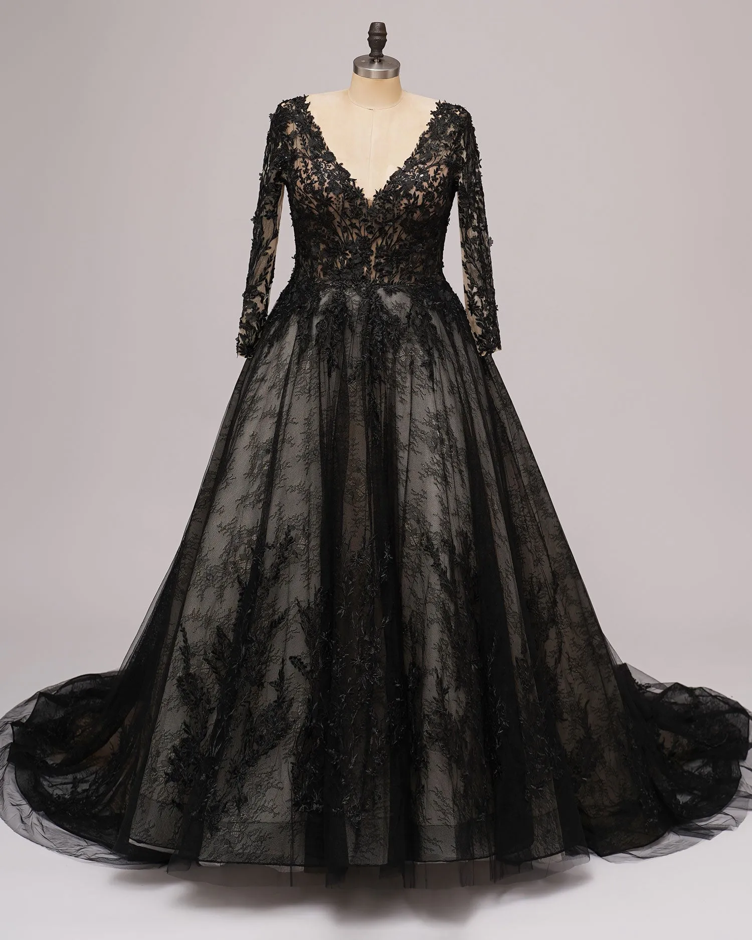 Black Gothic Lace Wedding Dress with Sleeves BRIENNE