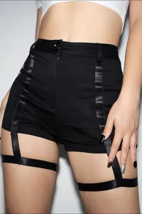 Black High Waisted Garter Gothic Strap Shorts