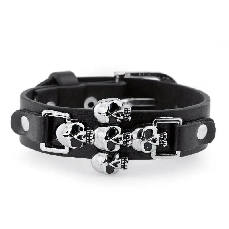 Black Leather Belt Gothic Skull Bracelet