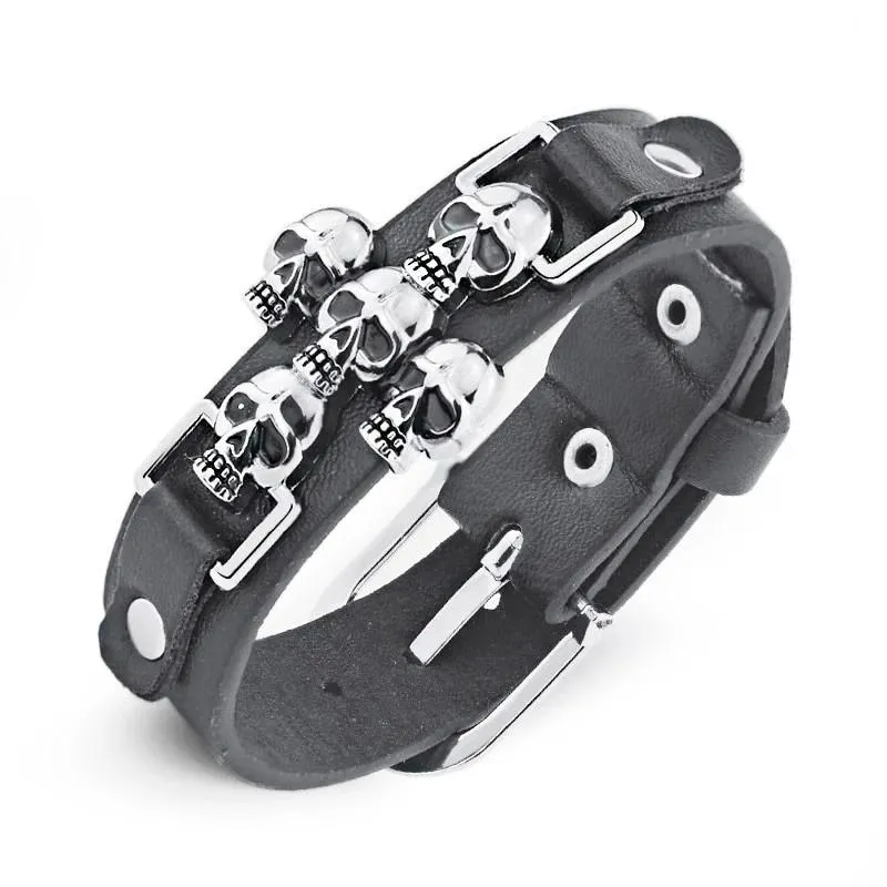 Black Leather Belt Gothic Skull Bracelet