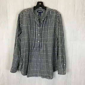 Black White Blouse Long Sleeve Lands End, Size 1x