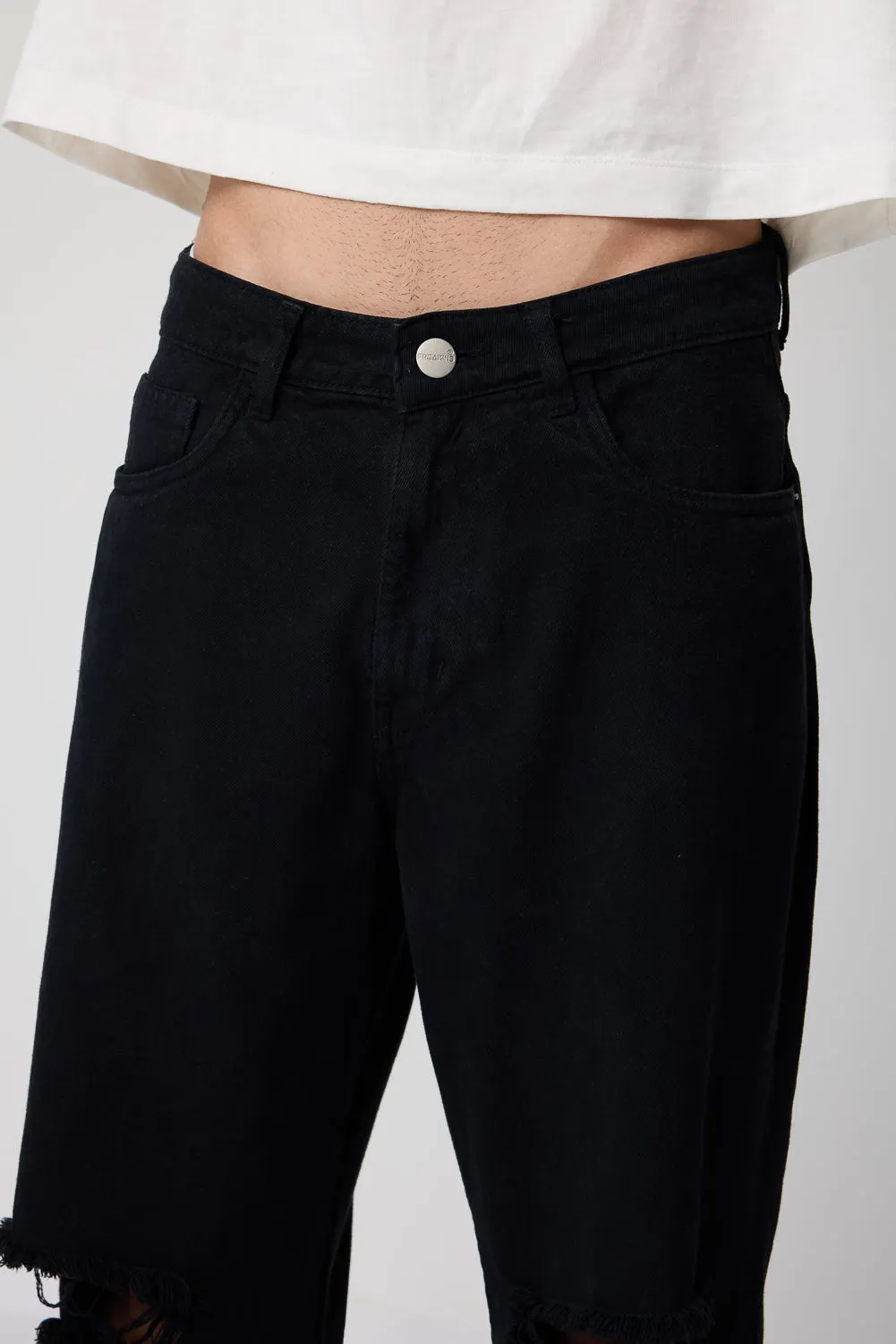 Black Worn-In Men's Straight Jeans