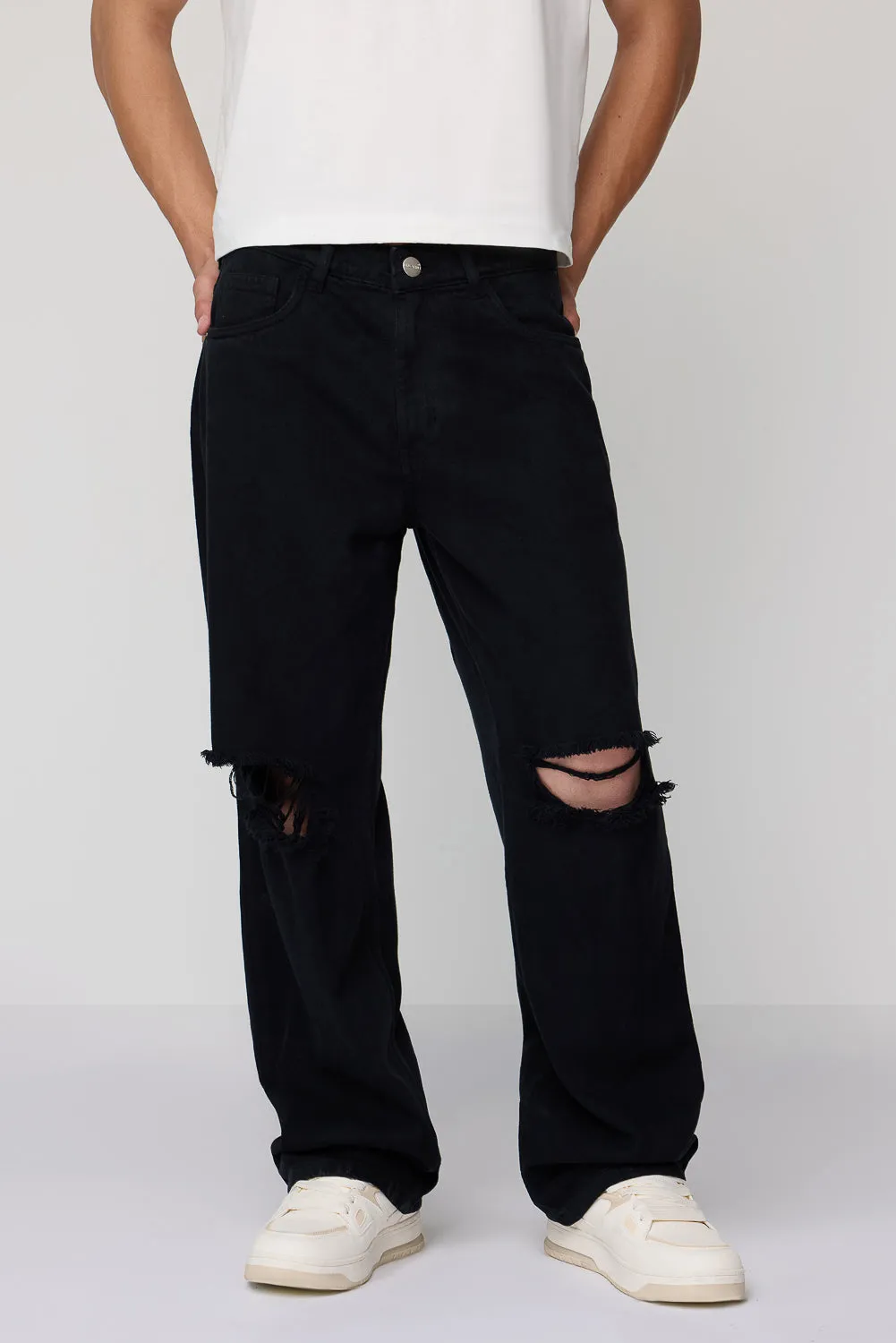 Black Worn-In Men's Straight Jeans