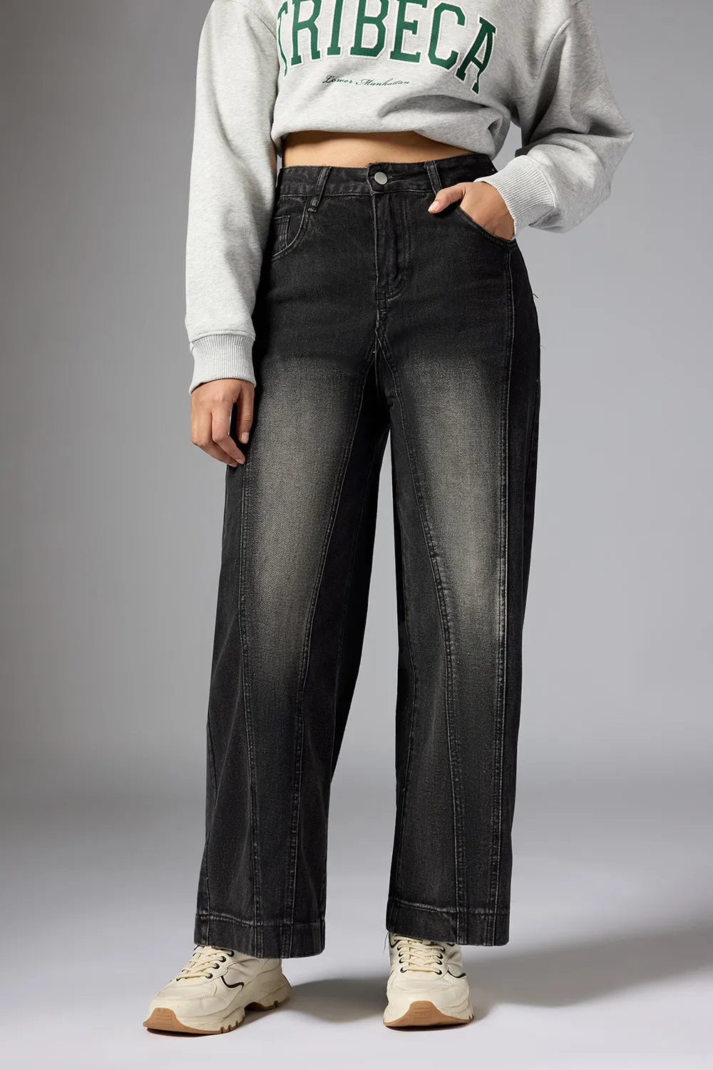 Burnt Slate Panelled Jeans