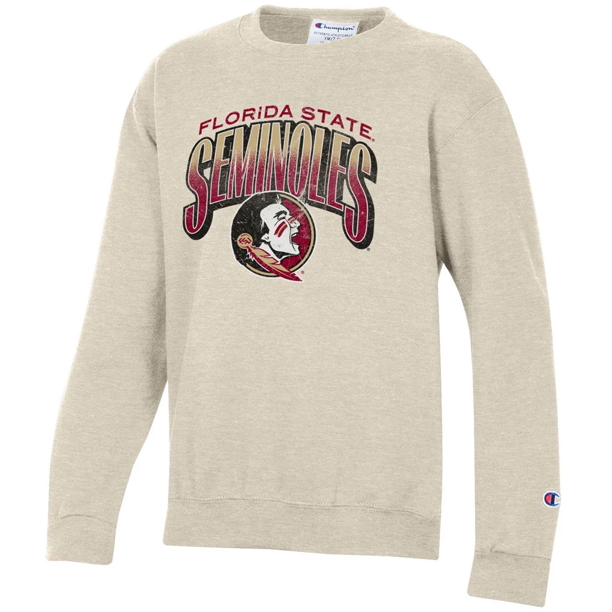 Champion Youth Florida State Seminoles/Seminole Logo Fleece Crew Sweat - Oatmeal