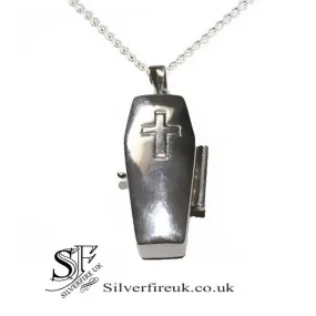 Coffin Locket Gothic Necklace, Sterling Silver