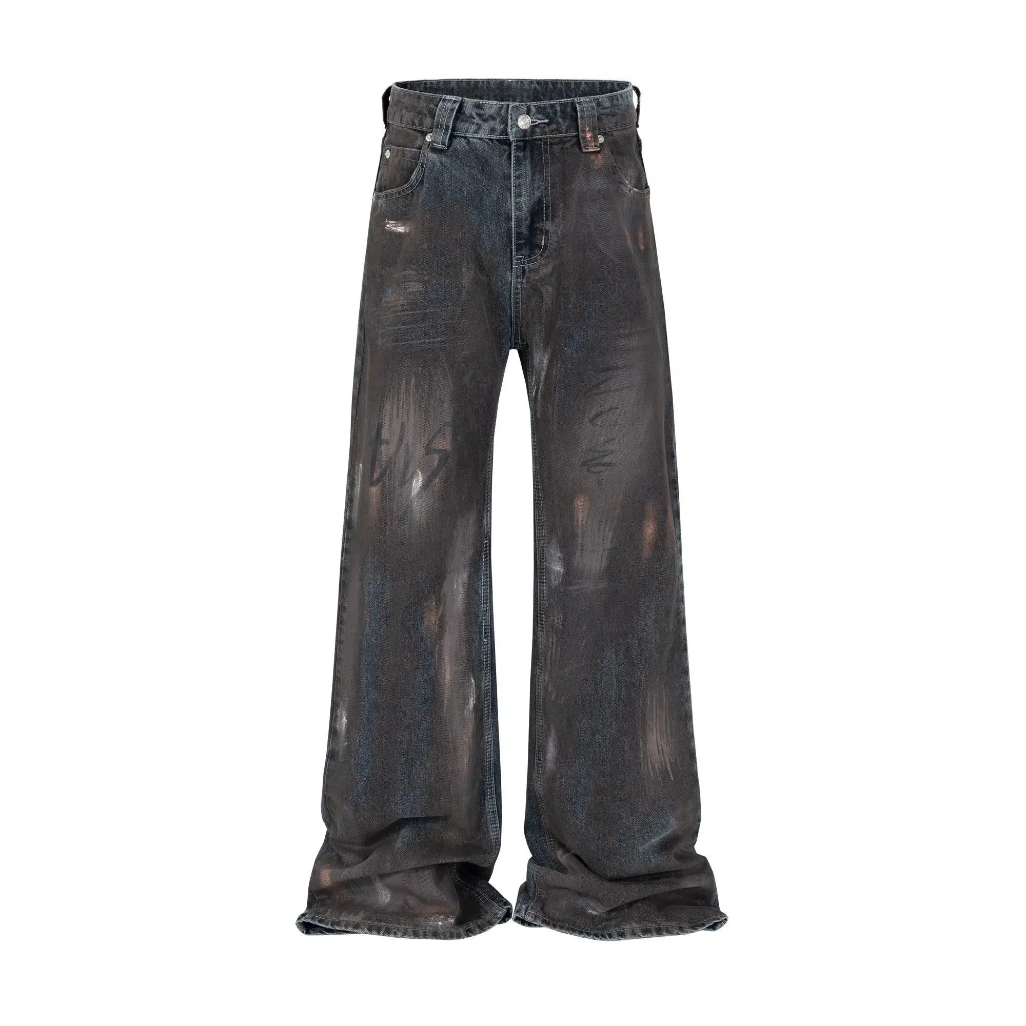 Distressed Waxy Bootcut Jeans