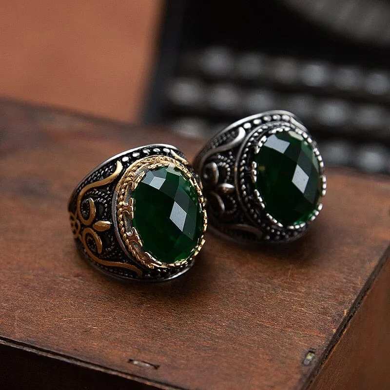 Emerald Zircon Gothic Crown Ring