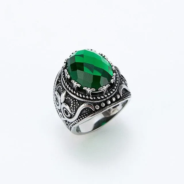 Emerald Zircon Gothic Crown Ring