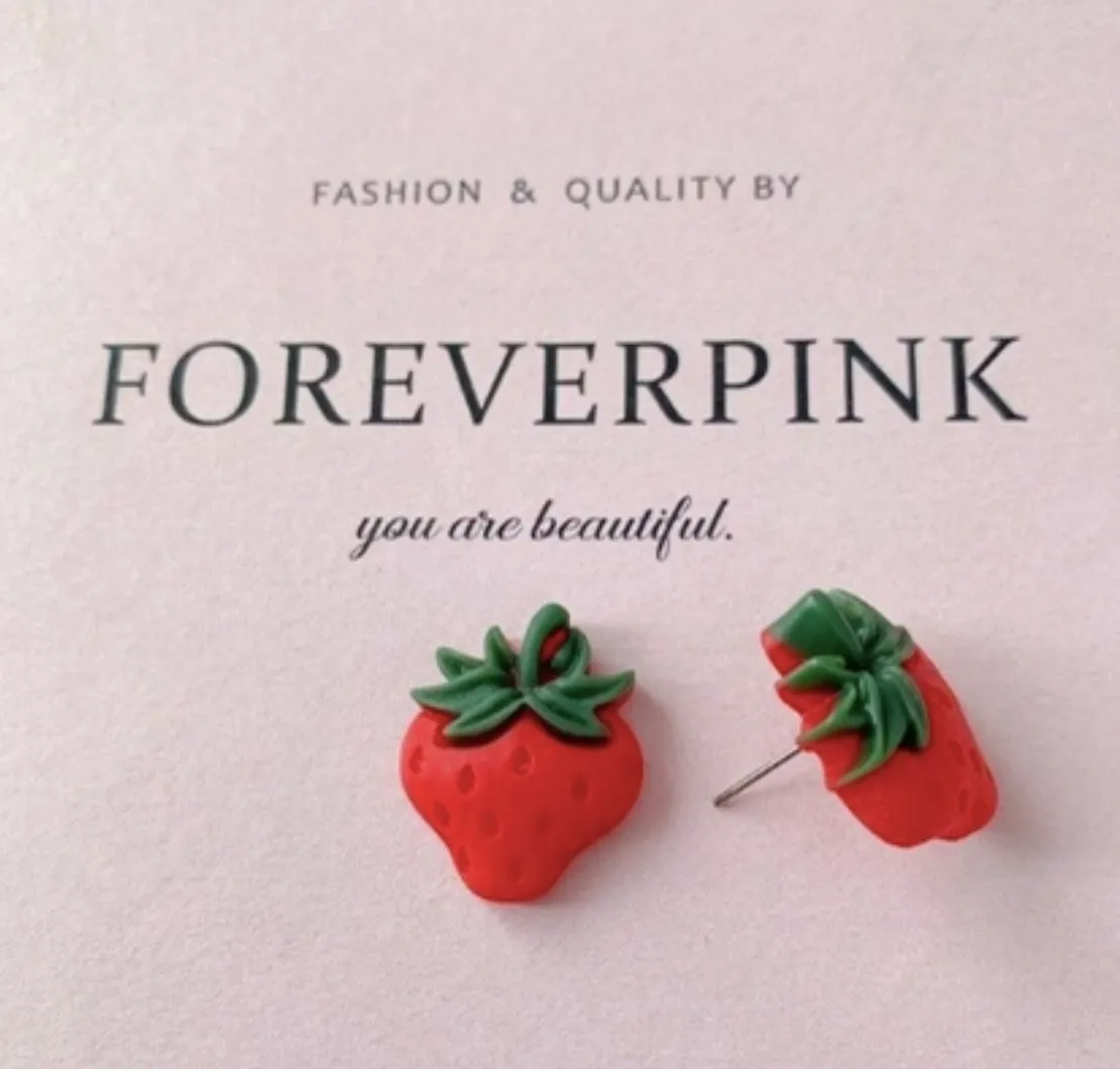 Fruit Post Stud Earrings- Strawberries