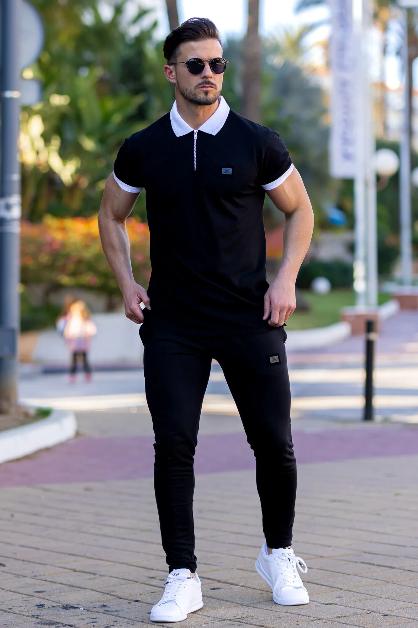 Gothic Cotton Polo Tracksuit - Black