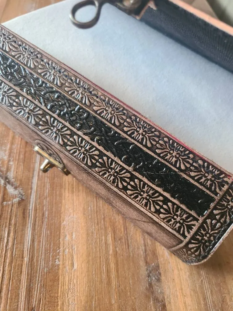 Gothic Cross Leather Writing Journal - Black and Tan