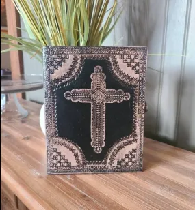 Gothic Cross Leather Writing Journal - Black and Tan