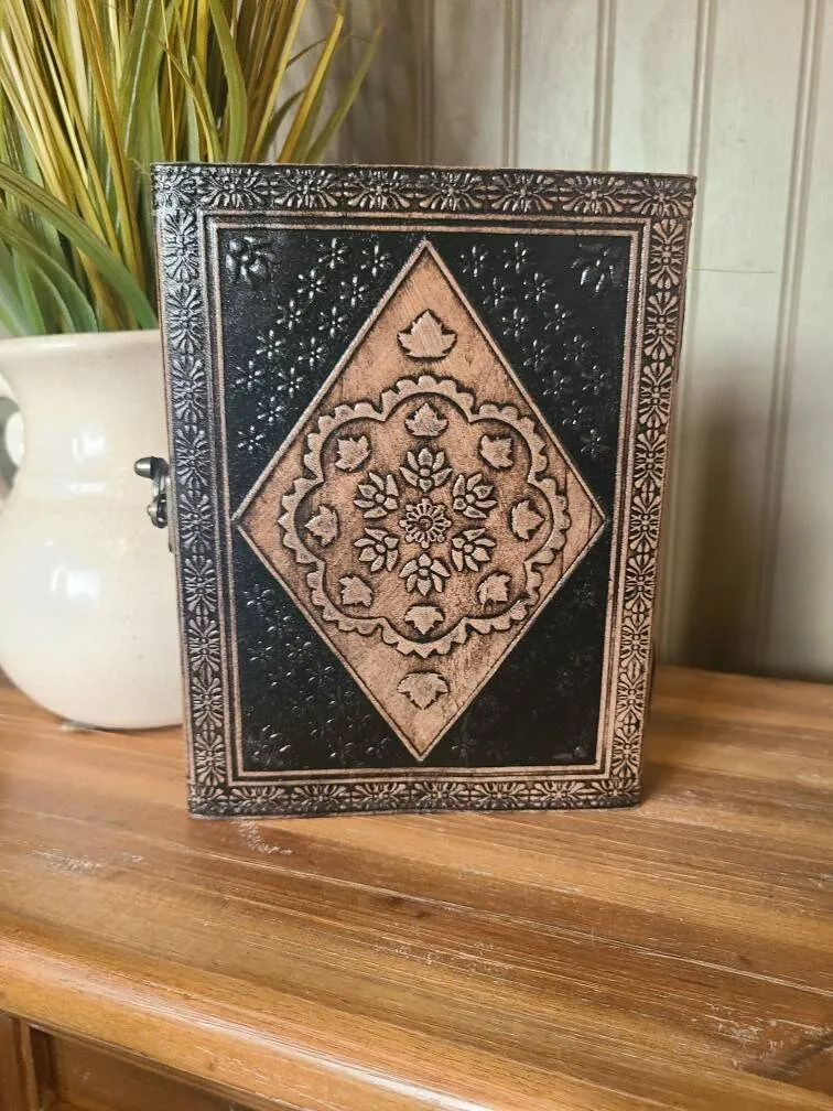 Gothic Cross Leather Writing Journal - Black and Tan