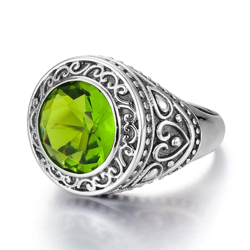 Gothic Design Peridot 925 Sterling Silver Ring