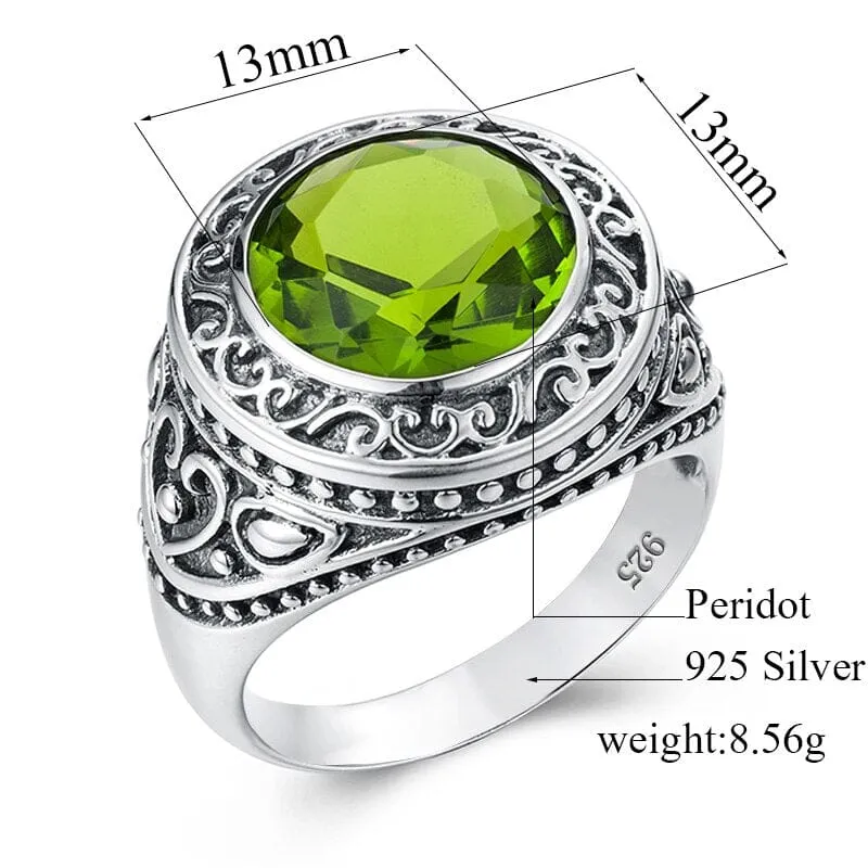 Gothic Design Peridot 925 Sterling Silver Ring