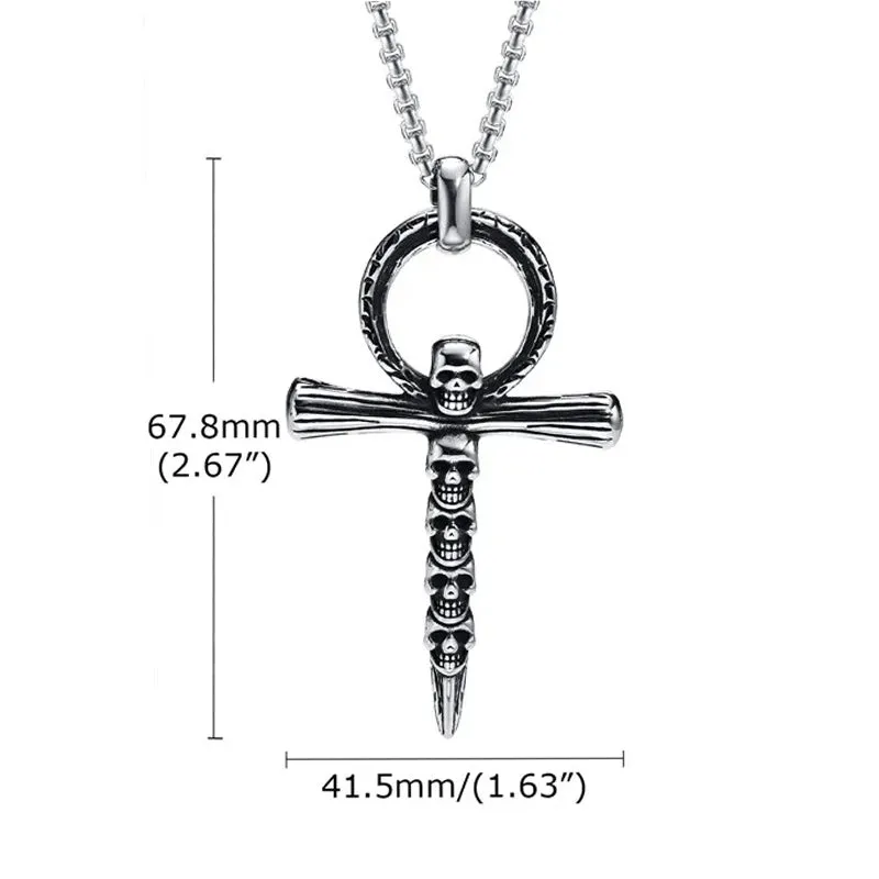 Gothic Silver Skull Cross Pendant Stainless Steel Necklace