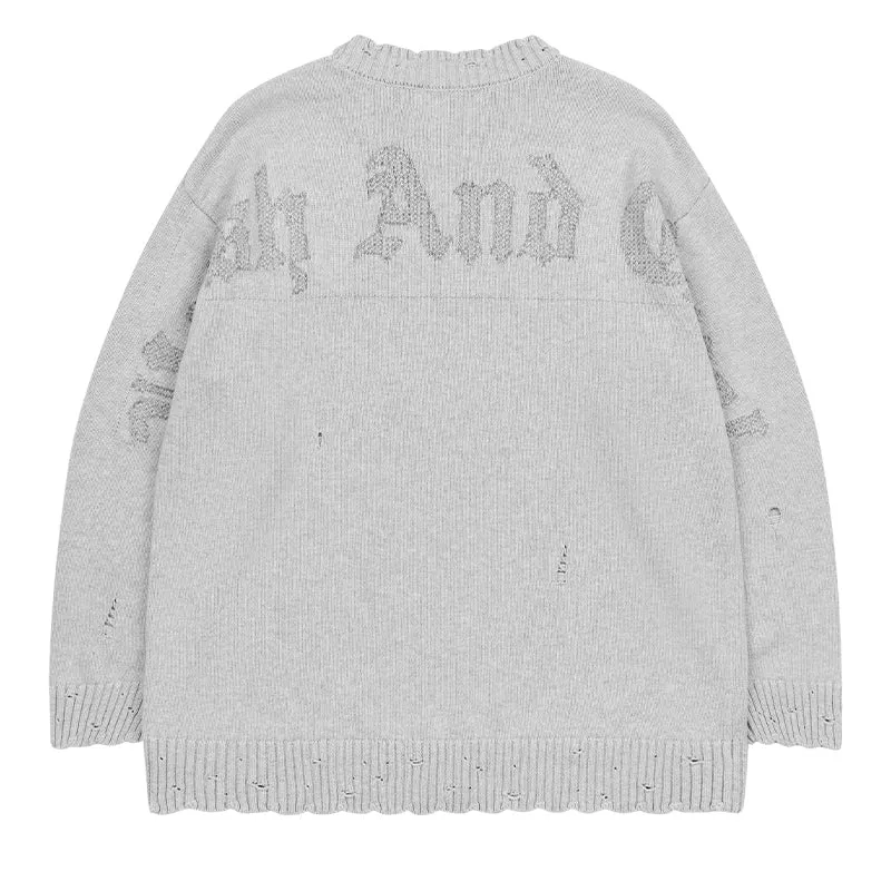 Harsh and Cruel Gothic Logo Destructed Knit Sweater