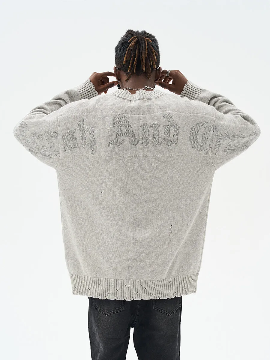 Harsh and Cruel Gothic Logo Destructed Knit Sweater