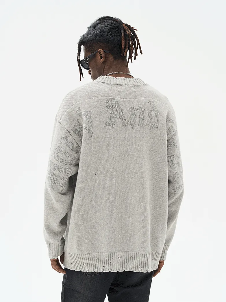 Harsh and Cruel Gothic Logo Destructed Knit Sweater