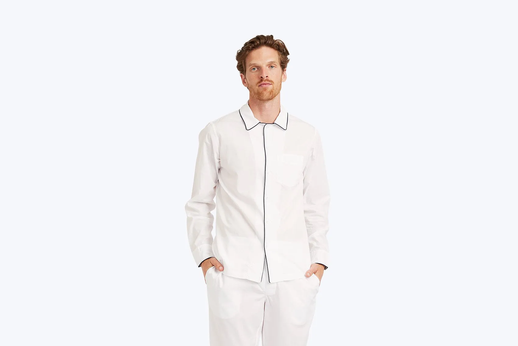 Henry Pajama Shirt in White End on End