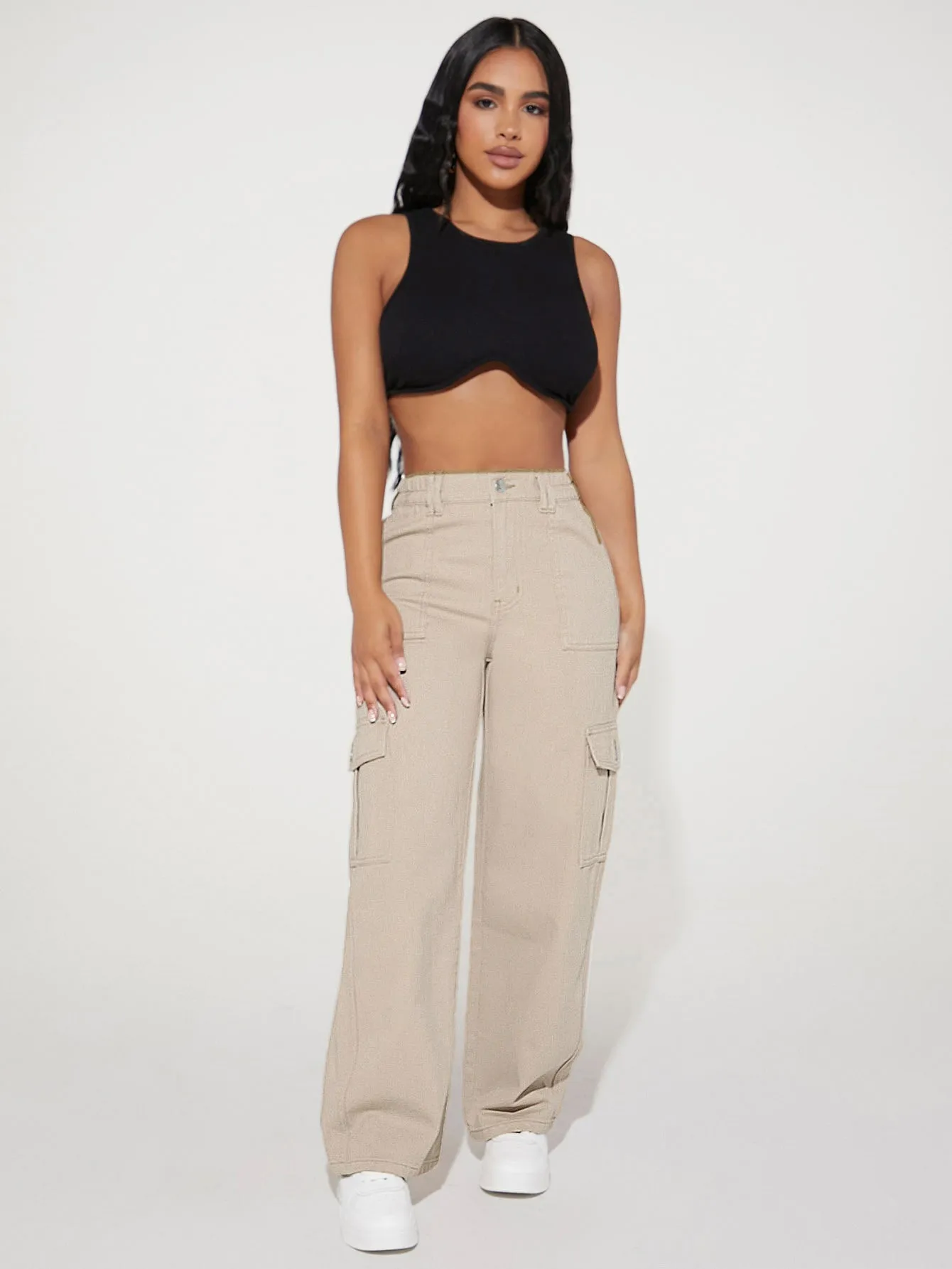 High Waist Pocket Cargo Jeans