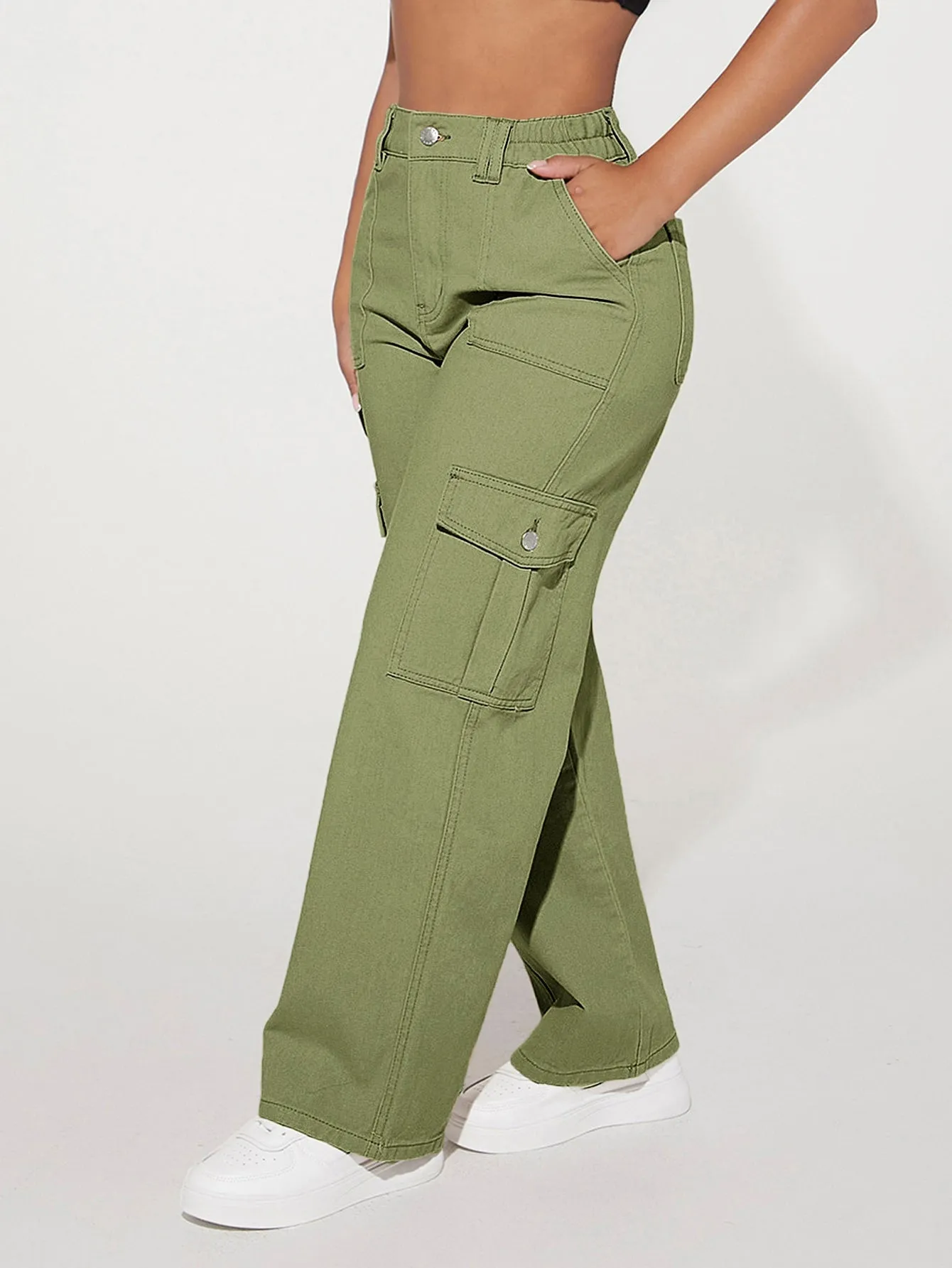 High Waist Pocket Cargo Jeans