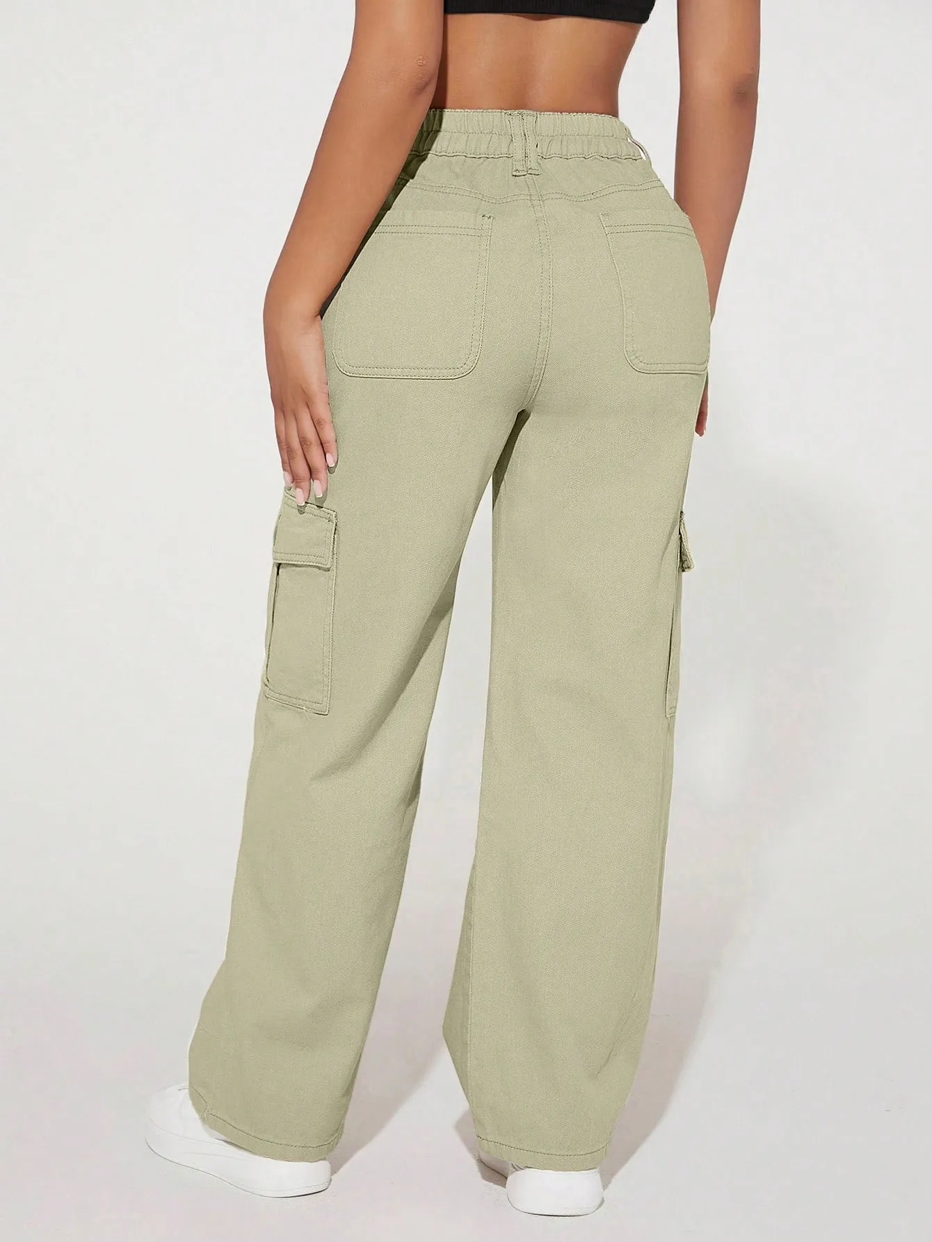 High Waist Pocket Cargo Jeans