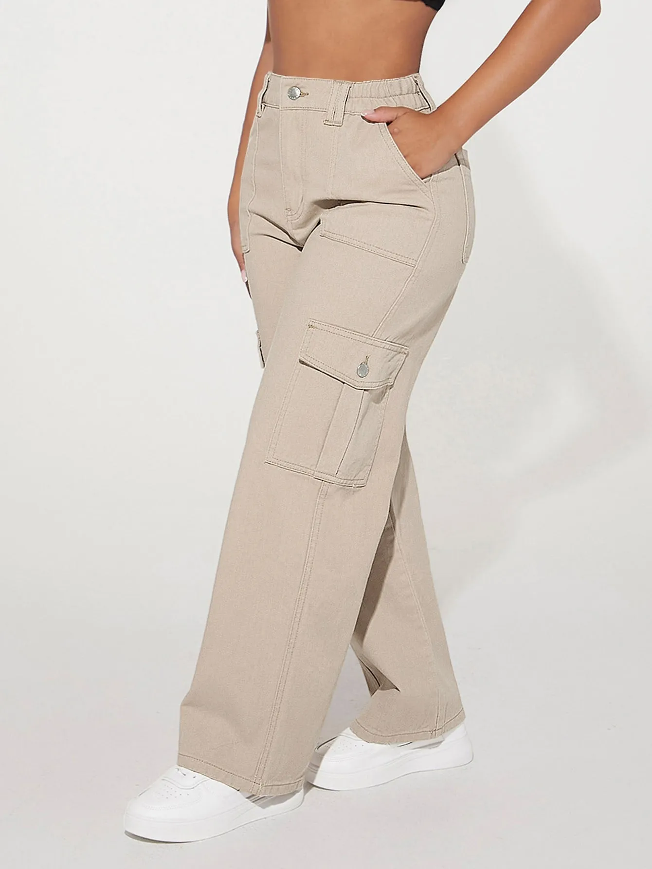 High Waist Pocket Cargo Jeans