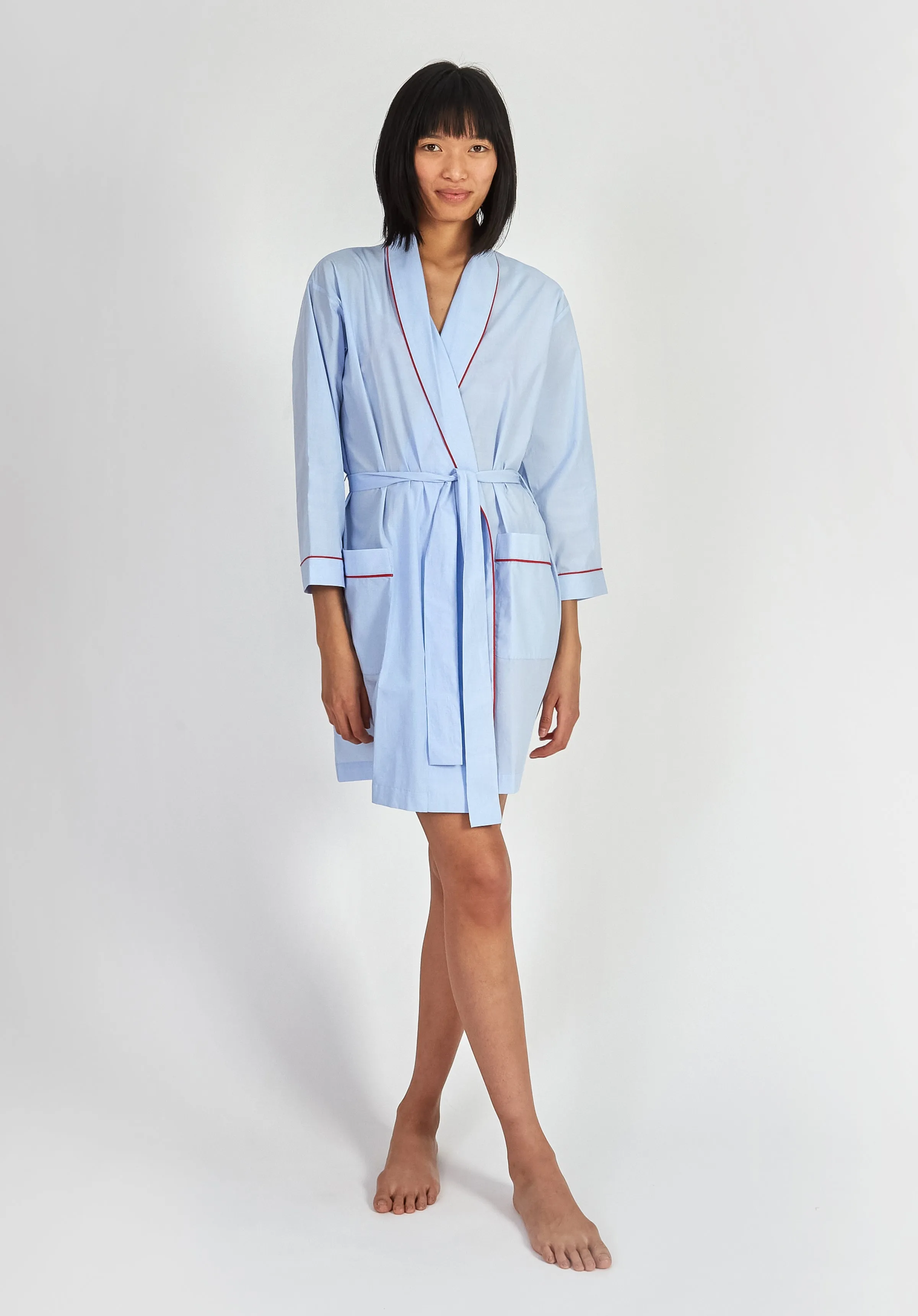 Isa Short Robe in Blue End on End