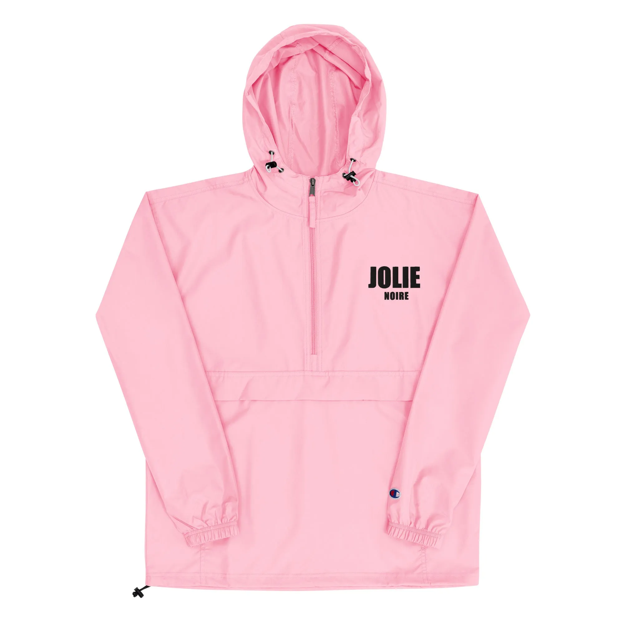 Jolie Noire Embroidered Champion Packable Jacket- Pink Candy