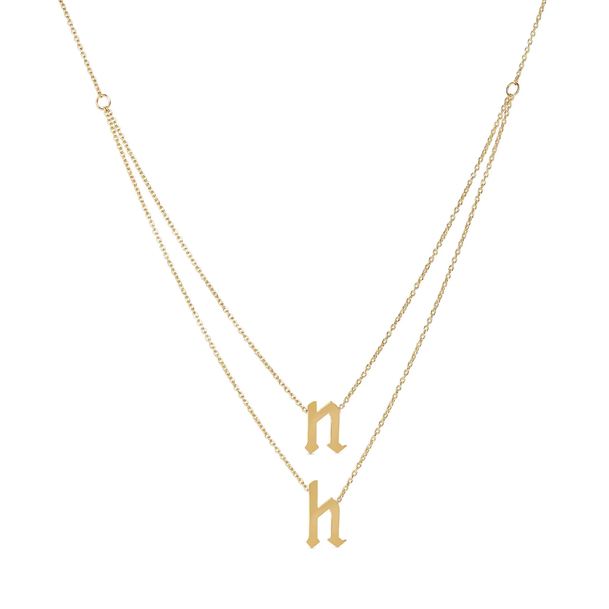 Layered Solid Gothic Initials Necklace