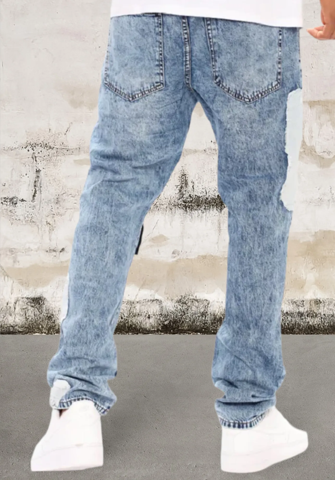 Mens Straight Leg Denim Patch Jeans