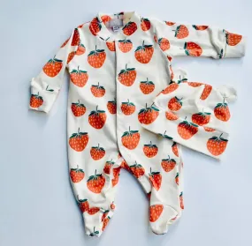 Organic cotton Baby sleep suit  in Cream/Strawberry print - Eddie & Bee