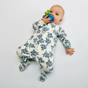 Organic cotton Baby sleepsuit  in Cream/Blueberry Print - Eddie & Bee