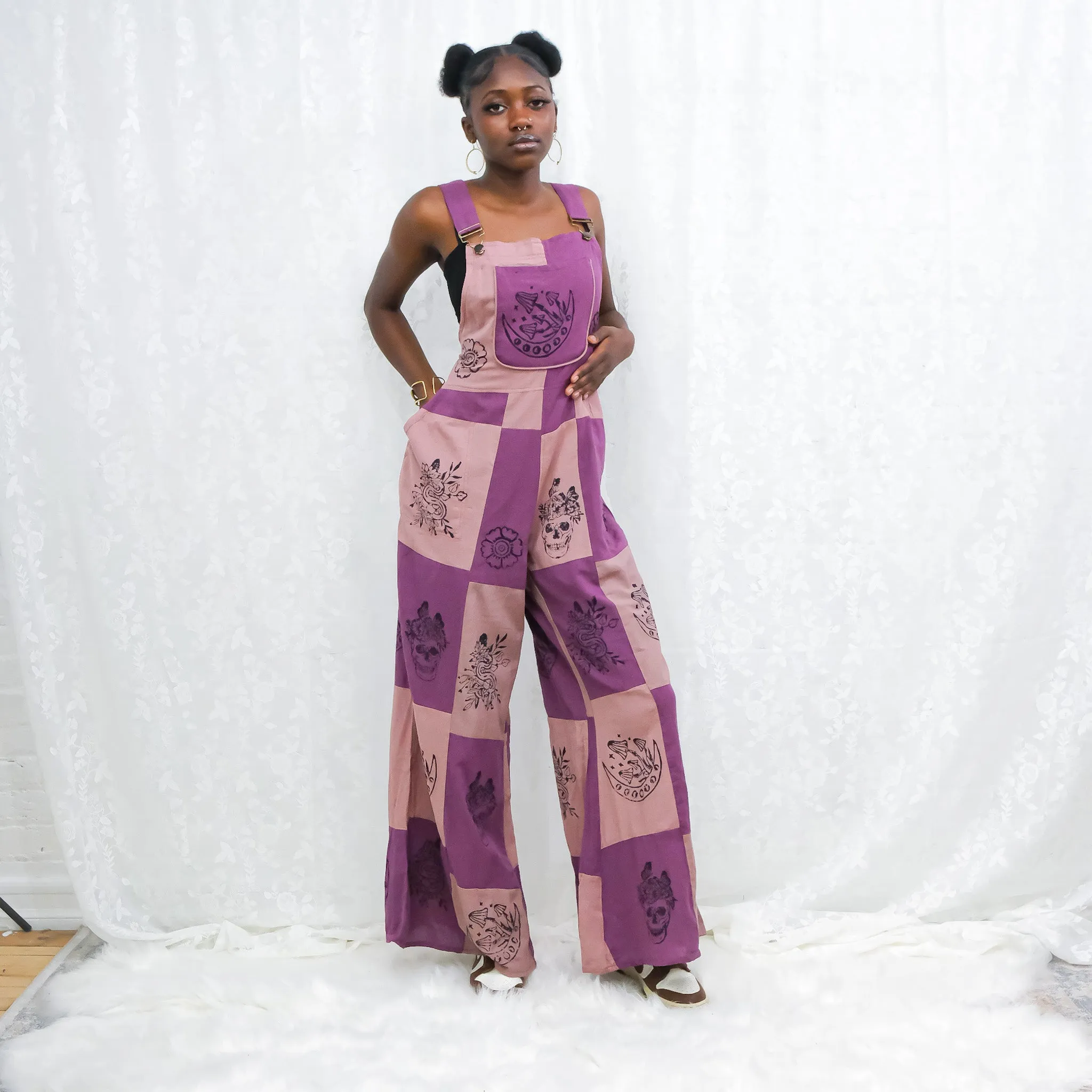 Patchwork Gothic Bib Wide Leg Jumpsuit