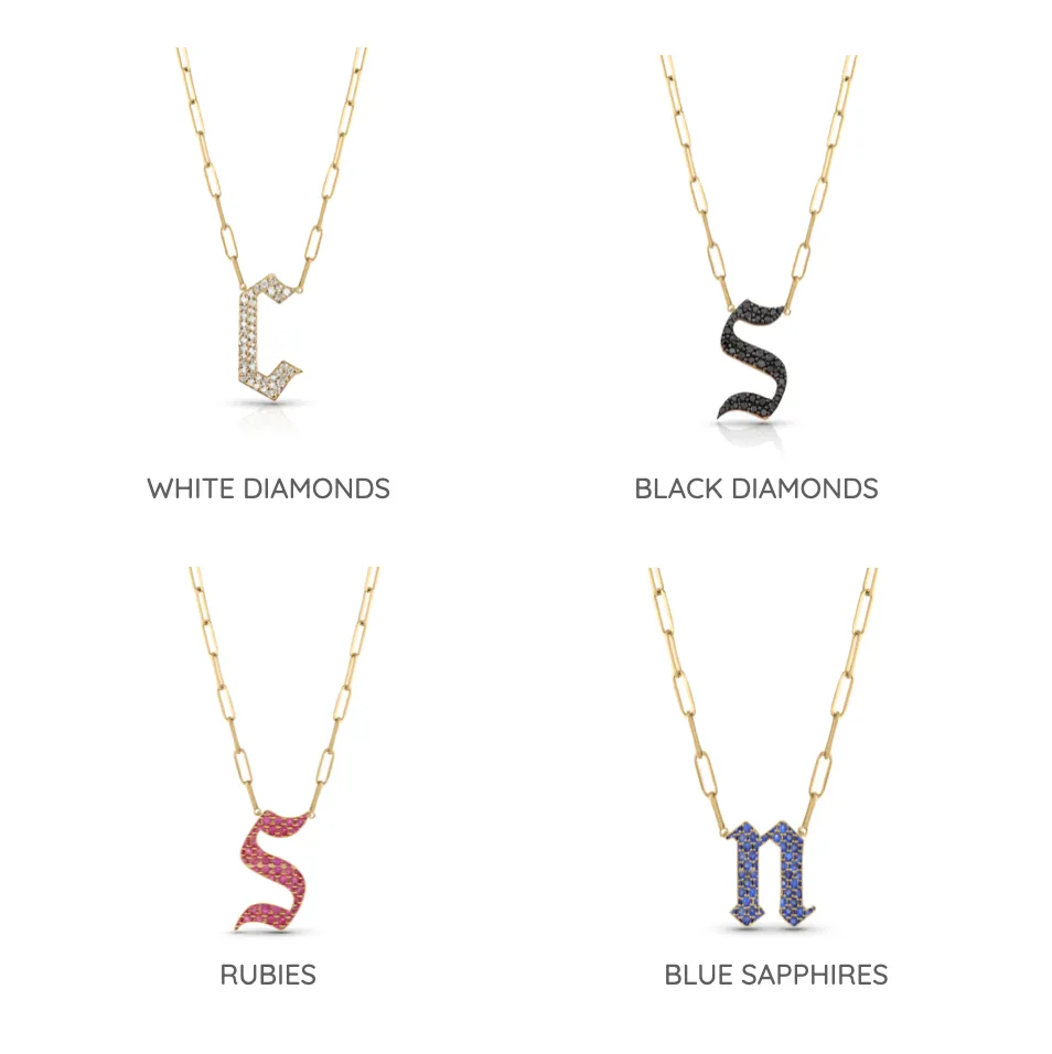 Pave Gothic Initial Paperclip Necklace