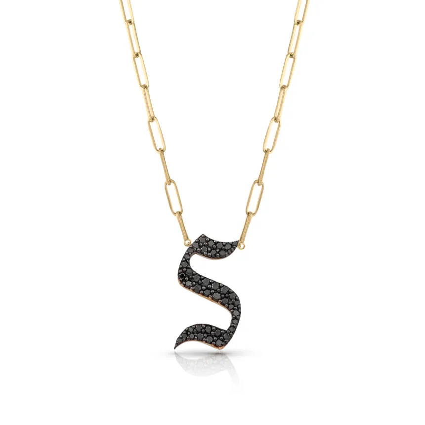 Pave Gothic Initial Paperclip Necklace