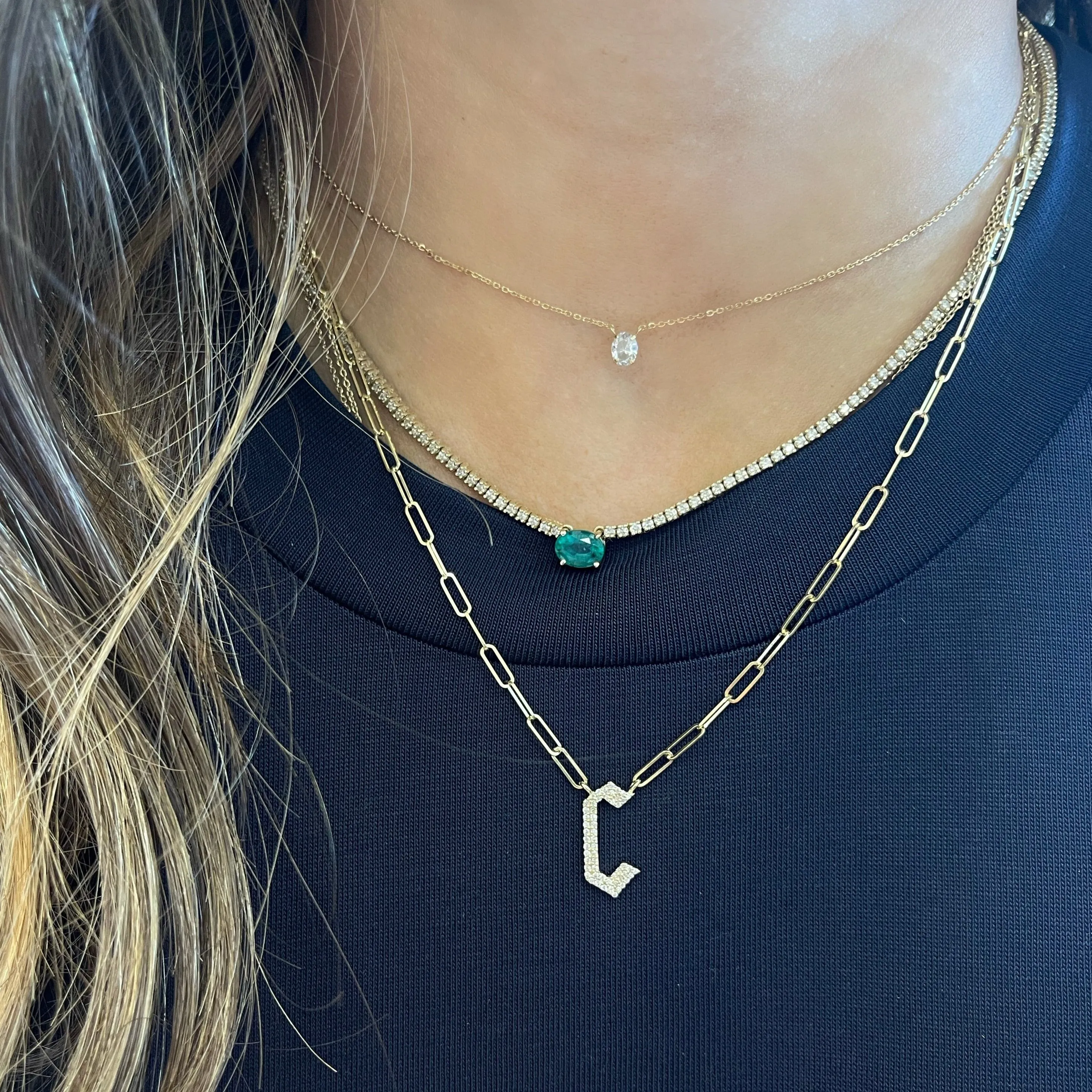 Pave Gothic Initial Paperclip Necklace