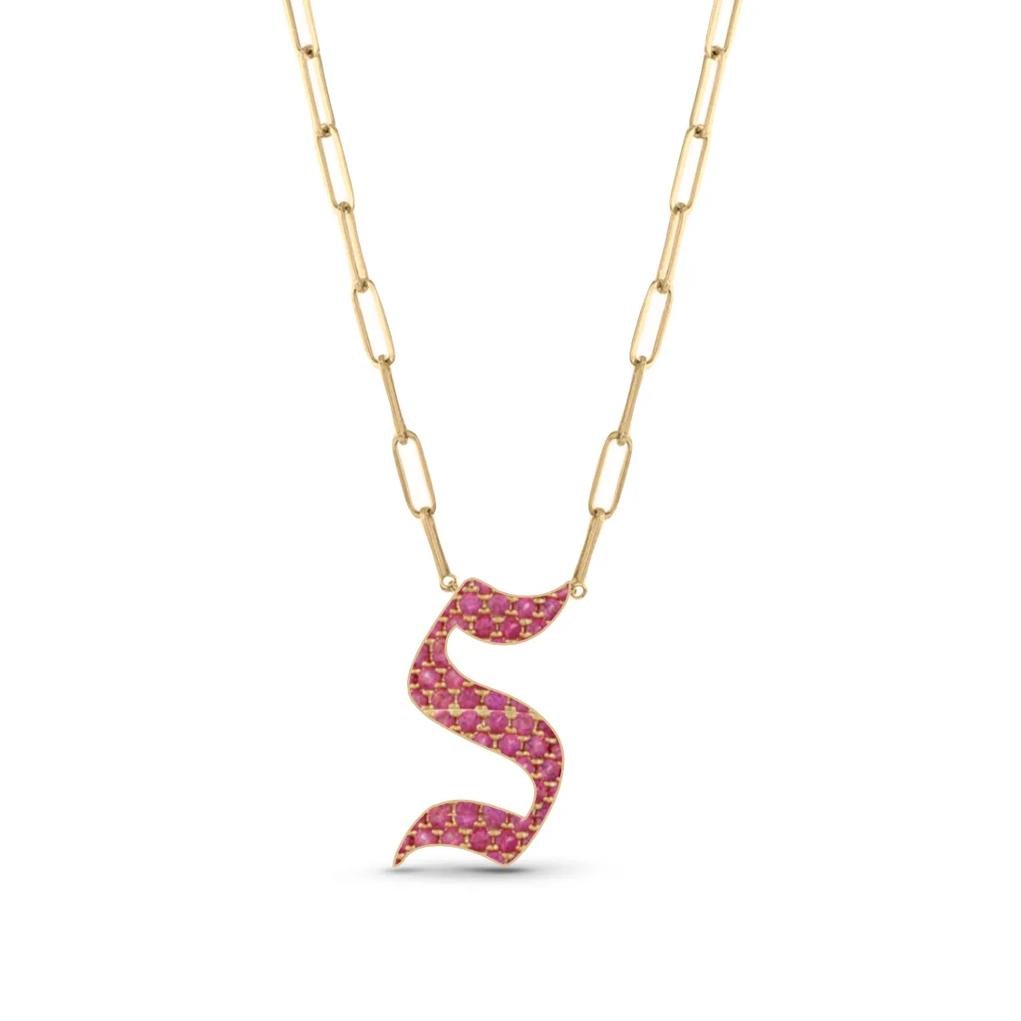 Pave Gothic Initial Paperclip Necklace