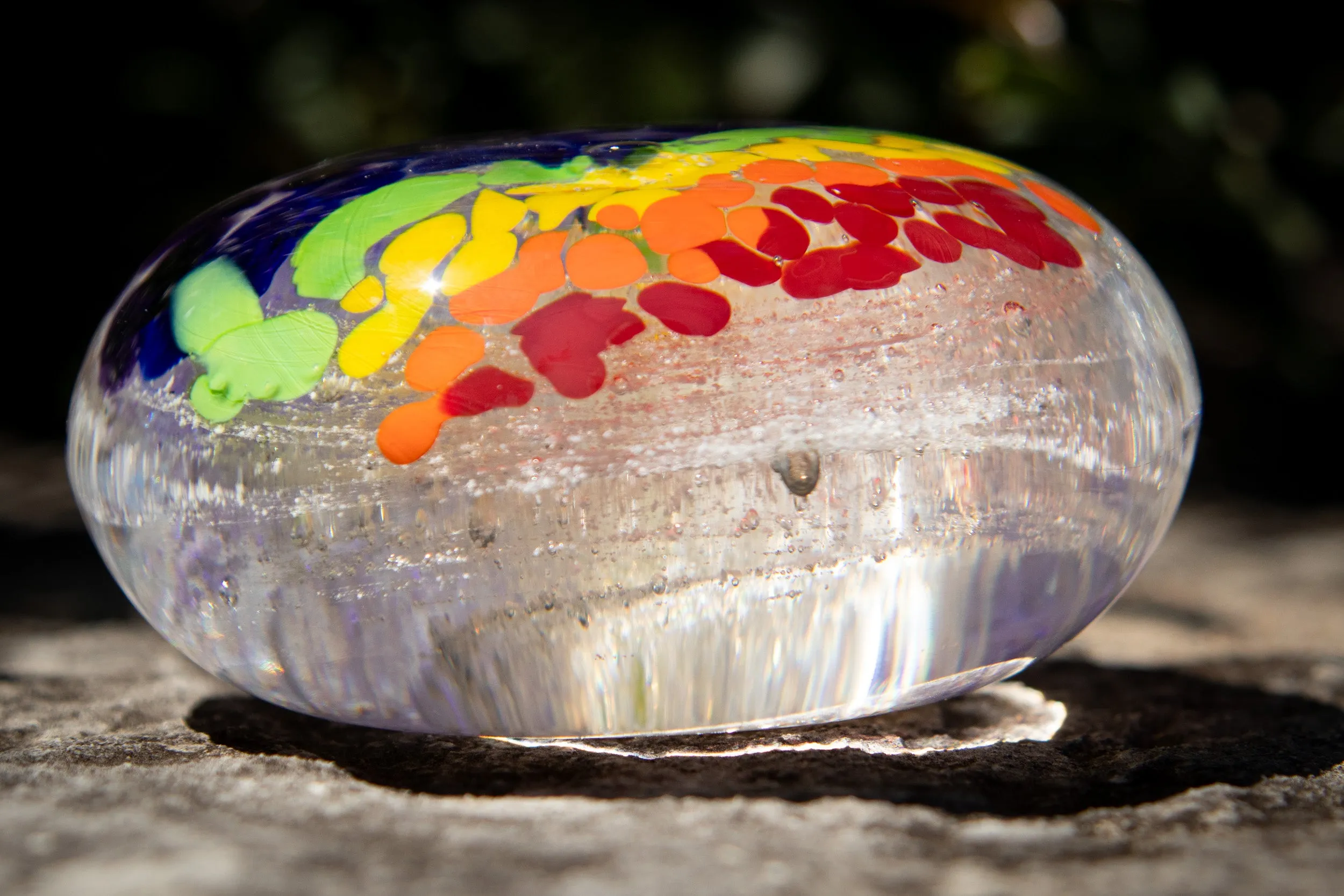 Rainbow's End Paperweight with Cremation Ash