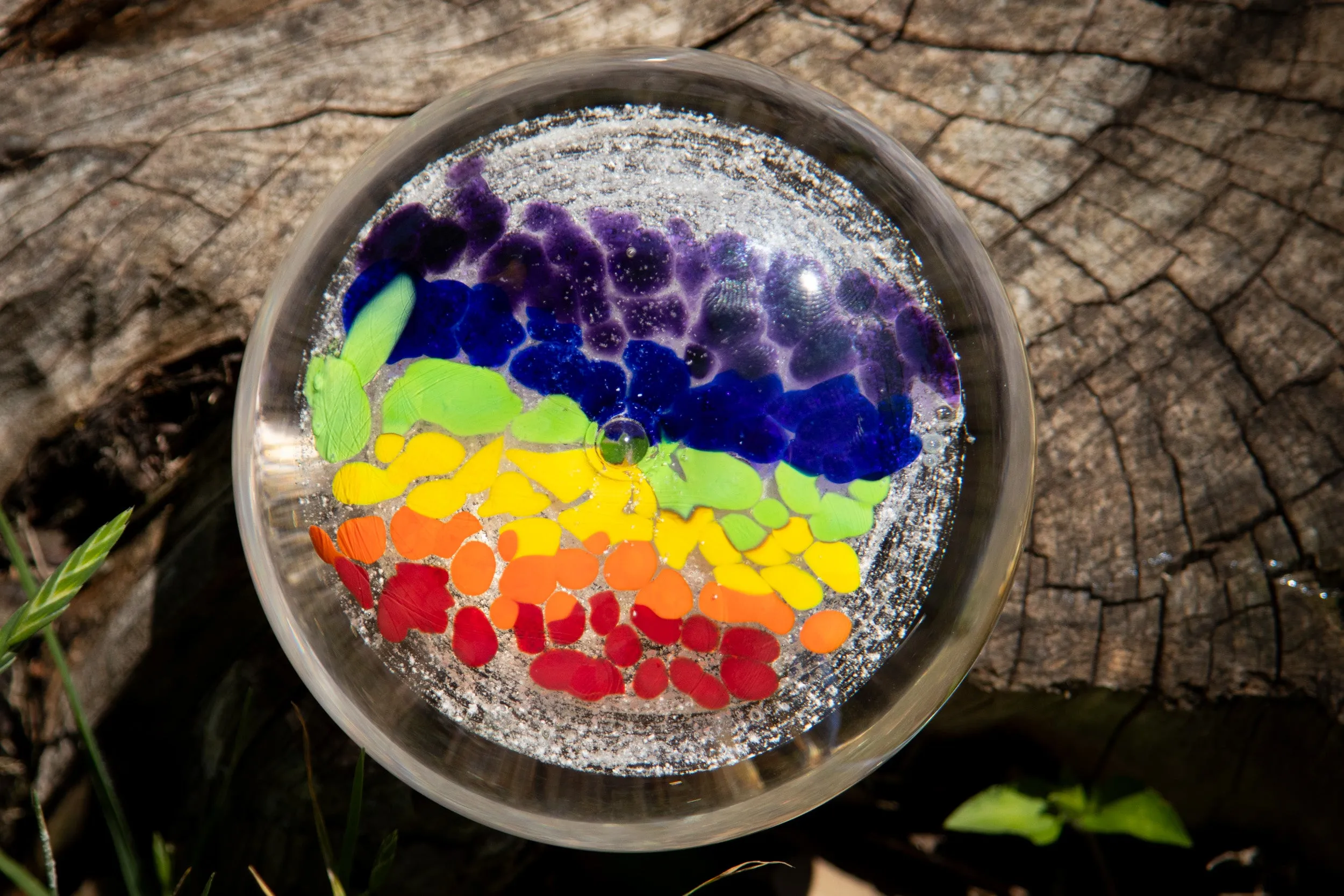 Rainbow's End Paperweight with Cremation Ash