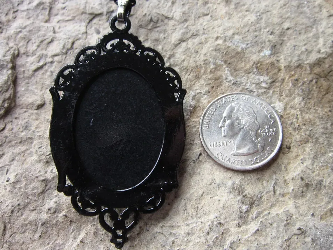 Retro Gothic Style Rose on Black or White Rose on Cameo Necklace