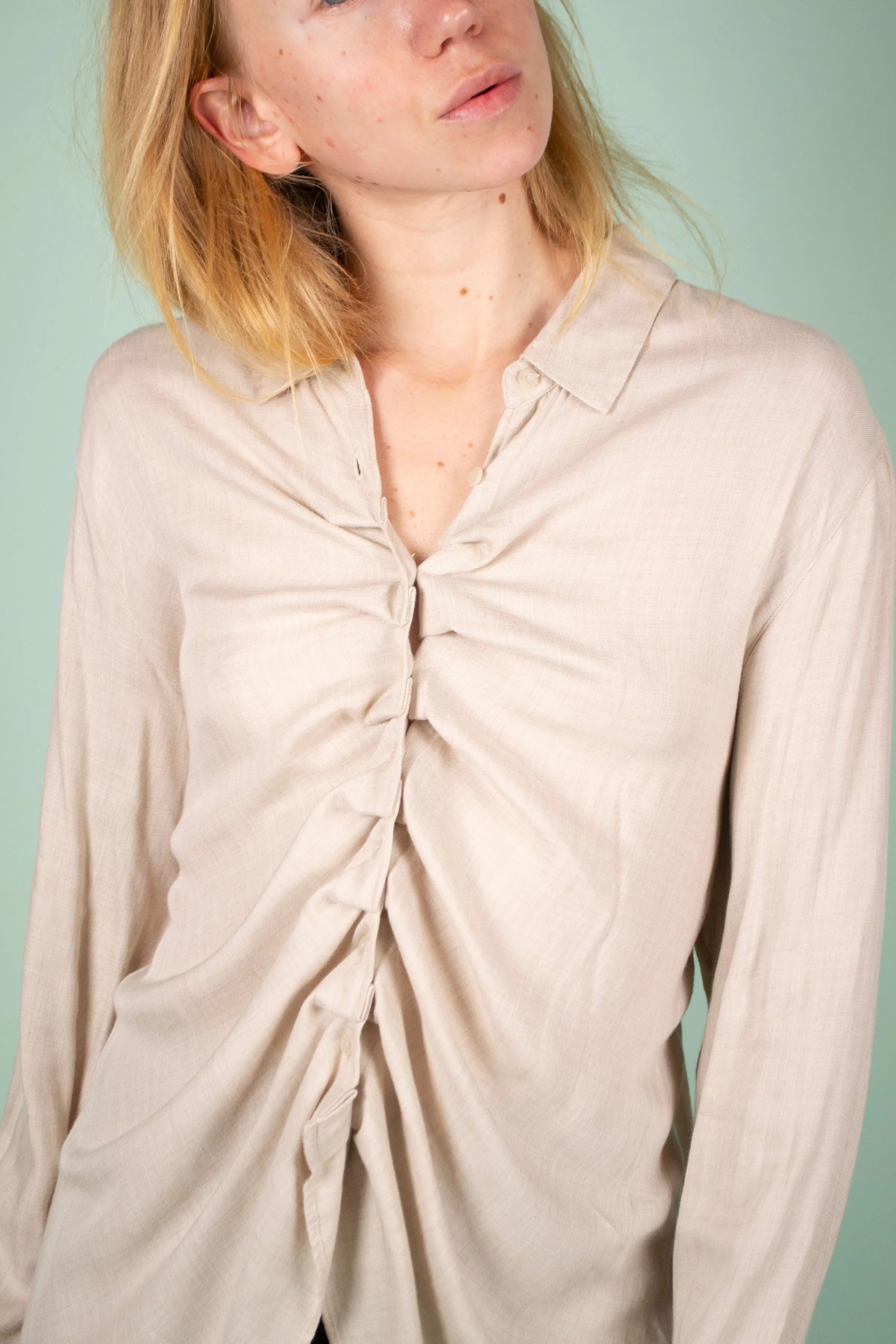 Upcycled Ruched Cream Shirt - One Size